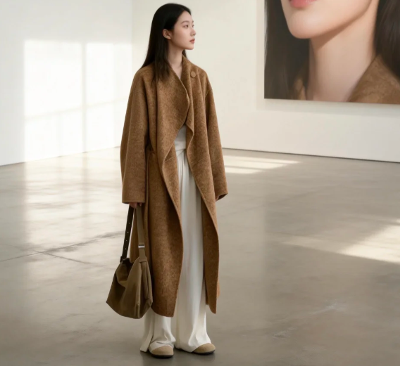 焦糖杂色茧型毛呢大衣